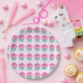 Cute Pink Cupcakes Pattern Pastel Pink Pappteller (Party)