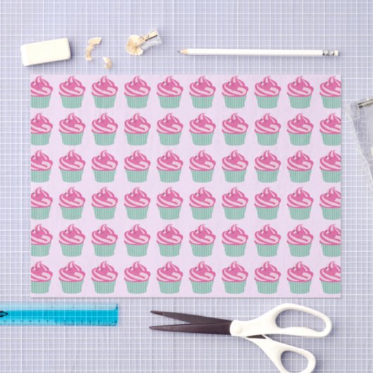 Cute Pink Cupcakes Pattern Seidenpapier (Handwerk)