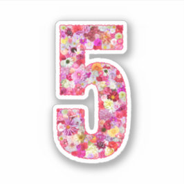 Cute Pink Decorative Botanical Floral Number 5 Aufkleber