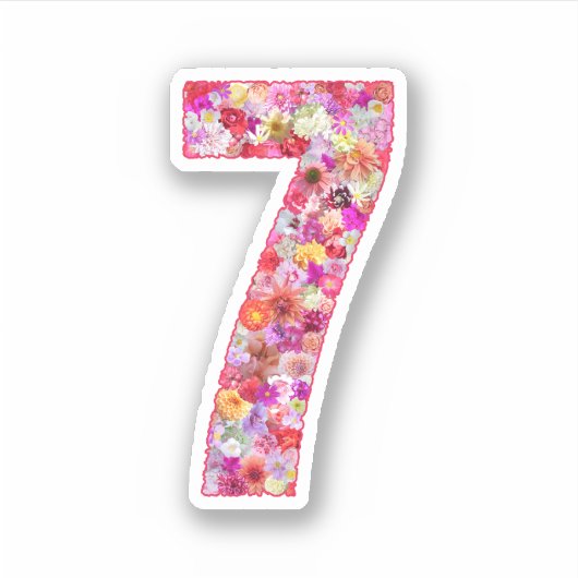 Cute Pink Decorative Botanical Floral Number 7 Aufkleber (Vorderseite)