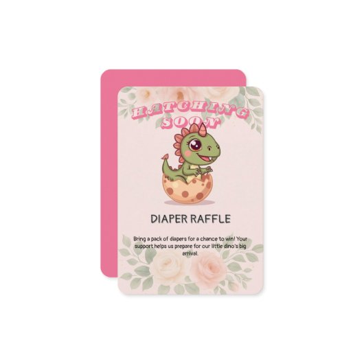 Cute Pink Dino Hatching Soon Begleitkarte (Vorderseite/Rückseite Beispiel)