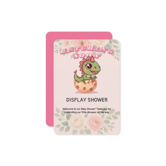 Cute Pink Dino Hatching Soon Begleitkarte (Vorderseite/Rückseite Beispiel)