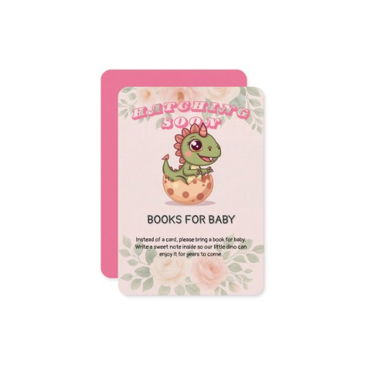 Cute Pink Dino Hatching Soon Begleitkarte (Vorderseite/Rückseite Beispiel)