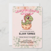 Cute Pink Dino Hatching Soon Einladung (Vorderseite)