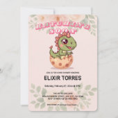 Cute Pink Dino Hatching Soon Einladung (Vorderseite)