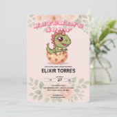 Cute Pink Dino Hatching Soon Einladung (Stehend Vorderseite)
