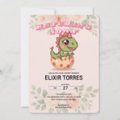 Cute Pink Dino Hatching Soon Einladung (Vorderseite)