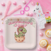Cute Pink Dino Hatching Soon Pappteller (Party)