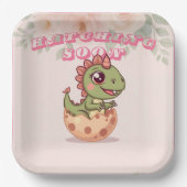 Cute Pink Dino Hatching Soon Pappteller (Vorderseite)