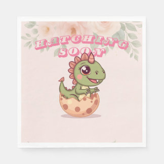 Cute Pink Dino Hatching Soon Serviette