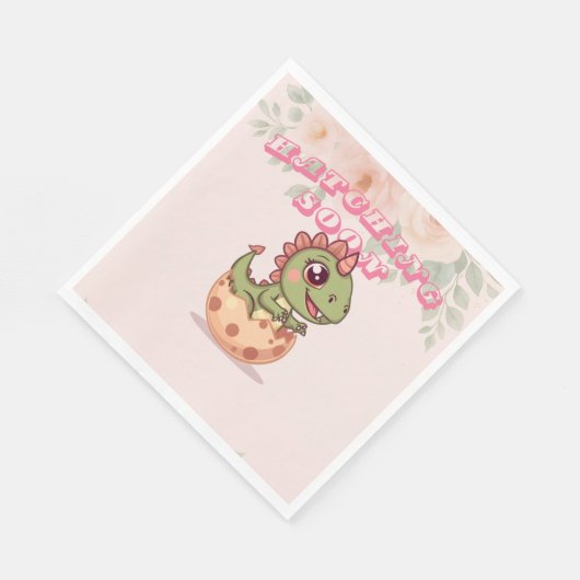 Cute Pink Dino Hatching Soon Serviette (Ecke)