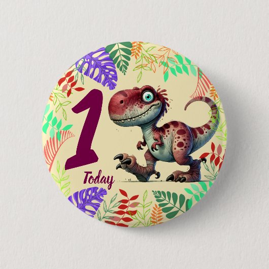 Cute Pink Dinosaur 1st Birthday Button (Vorderseite)