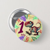 Cute Pink Dinosaur 1st Birthday Button (Vorne & Hinten)