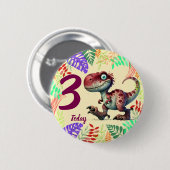 Cute Pink Dinosaur 3rd Birthday Button (Vorne & Hinten)