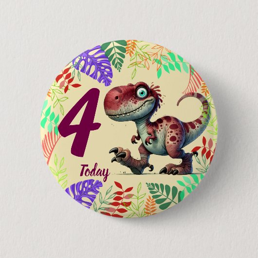Cute Pink Dinosaur 4th Birthday Button (Vorderseite)