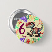 Cute Pink Dinosaur 6th Birthday Button (Vorne & Hinten)