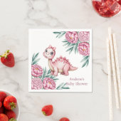 Cute Pink Dinosaur and Peony Baby Shower Serviette (Beispiel)