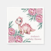 Cute Pink Dinosaur and Peony Baby Shower Serviette (Vorderseite)