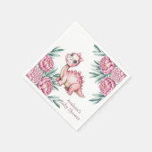 Cute Pink Dinosaur and Peony Baby Shower Serviette (Ecke)