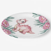 Cute Pink Dinosaur and pink Baby Shower Pappteller (Schrägansicht)