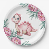 Cute Pink Dinosaur and pink Baby Shower Pappteller (Vorderseite)