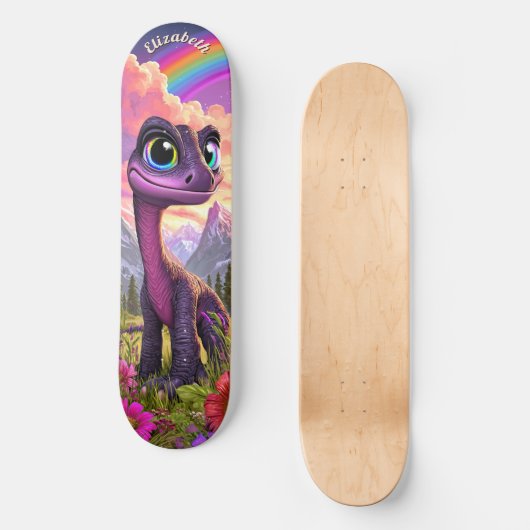 Cute Pink Dinosaur Children Fantasy Art Skateboard (Vorderseite)