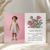 Cute Pink Dinosaur Photo Kids 2nd Birthday Party Einladung