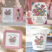 Cute Pink Dinosaur Photo Kids 2nd Birthday Party Einladung