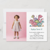 Cute Pink Dinosaur Photo Kids 3rd Birthday Party Einladung (Vorderseite)