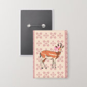 Cute Pink Doe-patterned Christmas Button (Vorderseite/Rückseite)