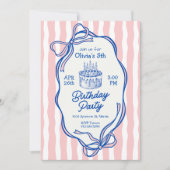 Cute Pink Doodle Frame and Bows 5th Birthday Einladung (Vorderseite)