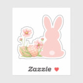 Cute Pink Easter Bunny with Spring Flowers  Aufkleber (Blatt)