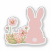 Cute Pink Easter Bunny with Spring Flowers  Aufkleber (Vorderseite)