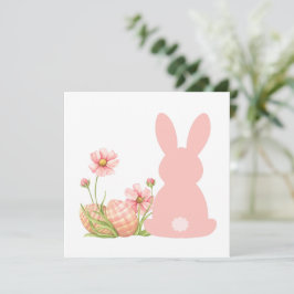 Cute Pink Easter Bunny with Spring Flowers  Dankeskarte