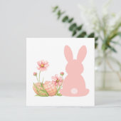 Cute Pink Easter Bunny with Spring Flowers  Einladung (Stehend Vorderseite)