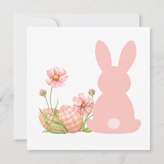 Cute Pink Easter Bunny with Spring Flowers  Einladung (Vorderseite)