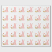 Cute Pink Easter Bunny with Spring Flowers  Geschenkpapier (Flach)