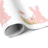 Cute Pink Easter Bunny with Spring Flowers  Geschenkpapier (Rolleneckpunkt)
