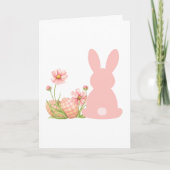 Cute Pink Easter Bunny with Spring Flowers  Karte (Vorderseite)