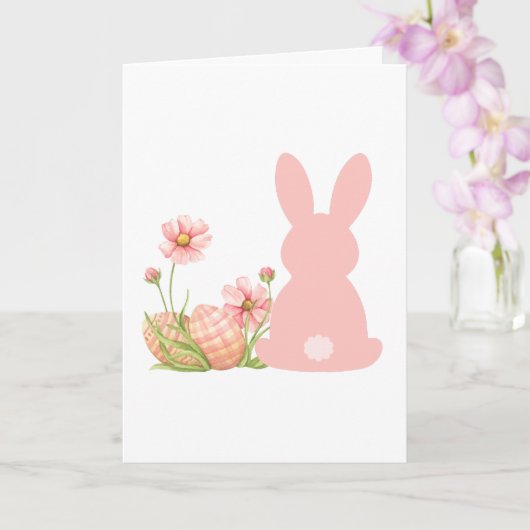 Cute Pink Easter Bunny with Spring Flowers  Karte (Orchidee)