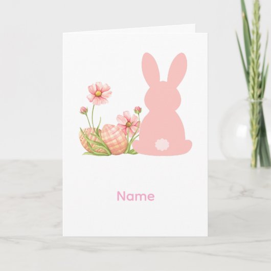 Cute Pink Easter Bunny with Spring Flowers Karte (Vorderseite)