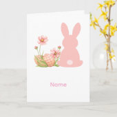 Cute Pink Easter Bunny with Spring Flowers Karte (Gelbe Blume)