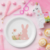 Cute Pink Easter Bunny with Spring Flowers Pappteller (Party)