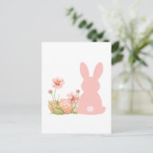 Cute Pink Easter Bunny with Spring Flowers  Postkarte (Stehend Vorderseite)