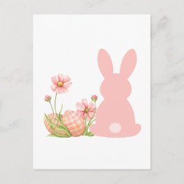 Cute Pink Easter Bunny with Spring Flowers  Postkarte