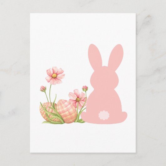 Cute Pink Easter Bunny with Spring Flowers  Postkarte (Vorderseite)