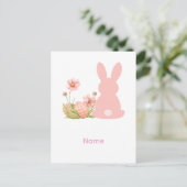 Cute Pink Easter Bunny with Spring Flowers  Postkarte (Stehend Vorderseite)