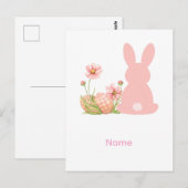 Cute Pink Easter Bunny with Spring Flowers  Postkarte (Vorne/Hinten)