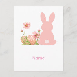 Cute Pink Easter Bunny with Spring Flowers  Postkarte