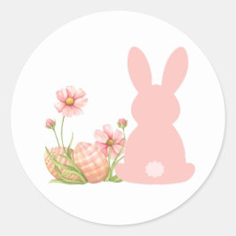 Cute Pink Easter Bunny with Spring Flowers  Runder Aufkleber
